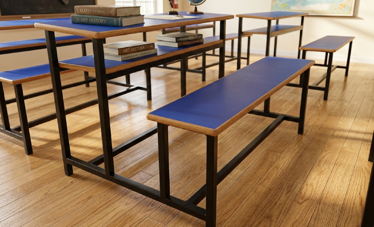 Wooden School Dual Desk Bench